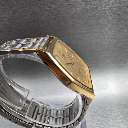 Seiko Dolce Watch Men 30mm Gold Dial Gold Tone Hexagon 5931-5510 New Battery3