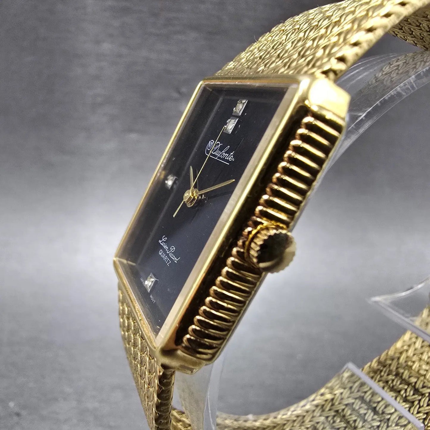 Lucien Piccard Dufonte Watch Men 25mm Black Dial Gold Tone Rectangle New Battery2