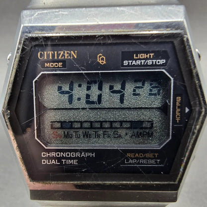 Citizen CQ Watch Men 37mm Silver Digital Chronograph 4-095723 New Battery VTG1