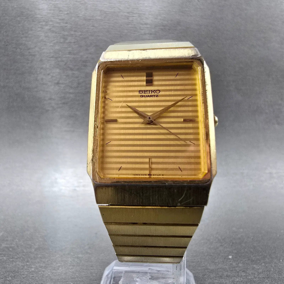 Seiko Tank Watch Men 26mm Champagne Dial Gold 5Y31-5000 Rectangle New Battery5