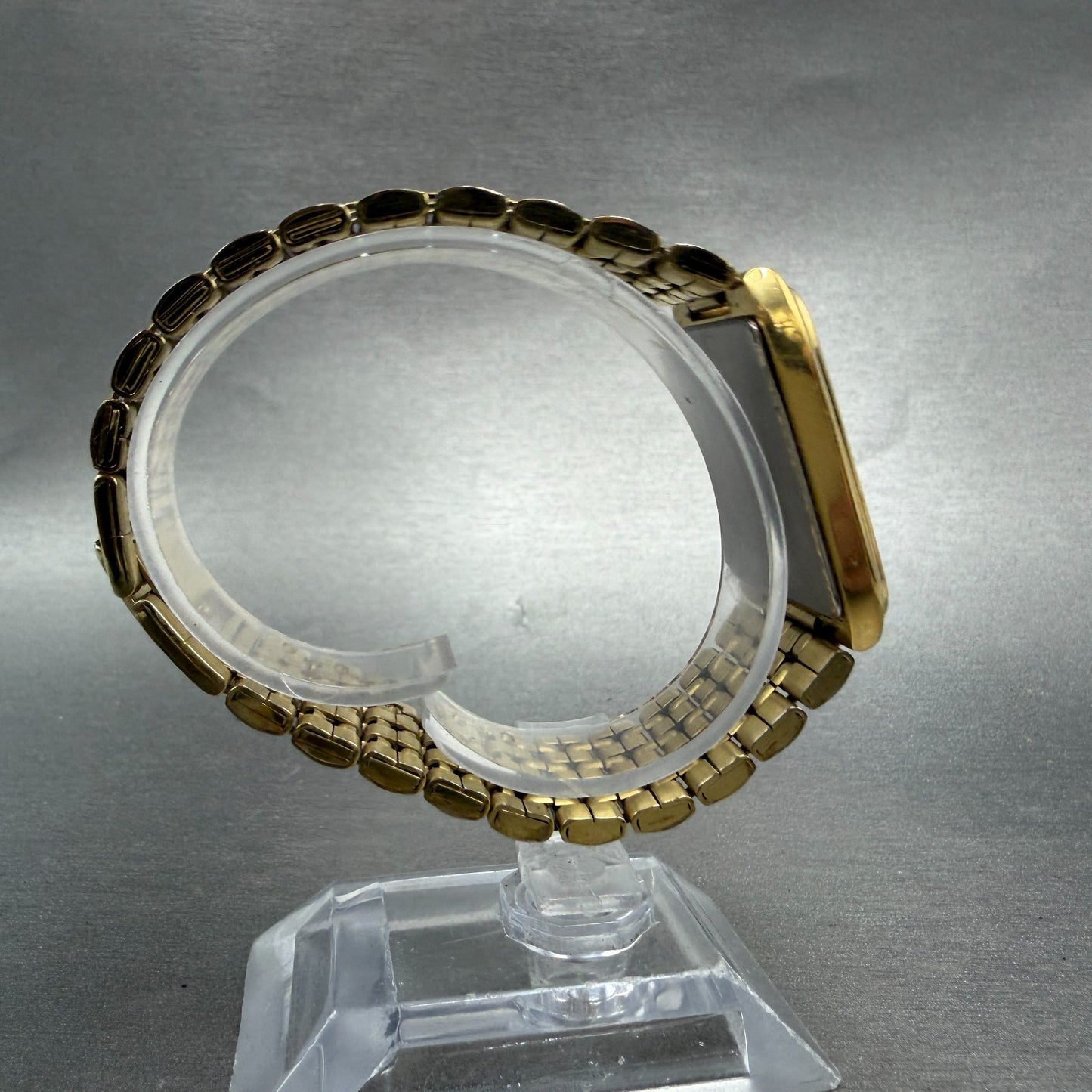Seiko Tank Watch Men 27mm Black Dial Gold Tone Date Rectangle 7N39-5A39 PARTS9