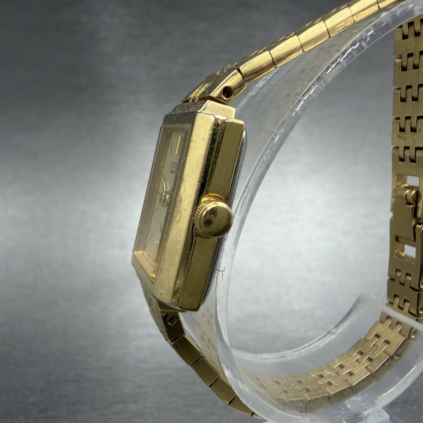 Citizen CQ Watch Women 17mm Champagne Dial Gold Tone Rectangle 3220 New Batt 5642