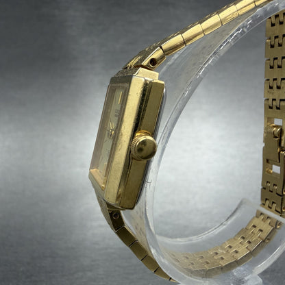 Citizen CQ Watch Women 17mm Champagne Dial Gold Tone Rectangle 3220 New Batt 5642