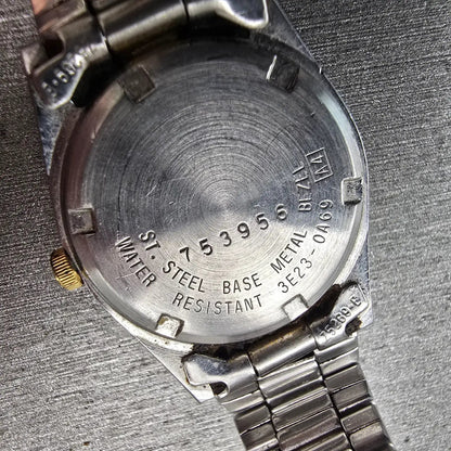 Seiko SQ Watch Women 24mm Silver Dial Two Tone Daydate 3E23-0A69 New Battery VTG10