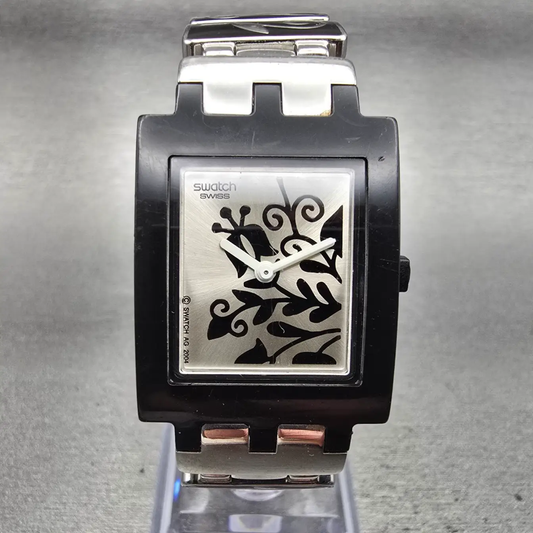 Swatch Evening Only Watch Women 24mm Silver Dial Black Rectangle SUBB111G NewBat0