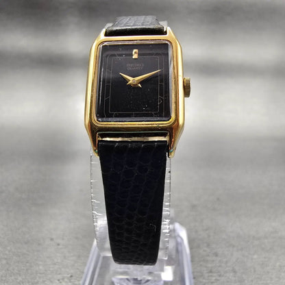 Seiko Watch Women 17mm Black Dial Gold Tone Rectangle 2B20-5009 New Battery VTG5