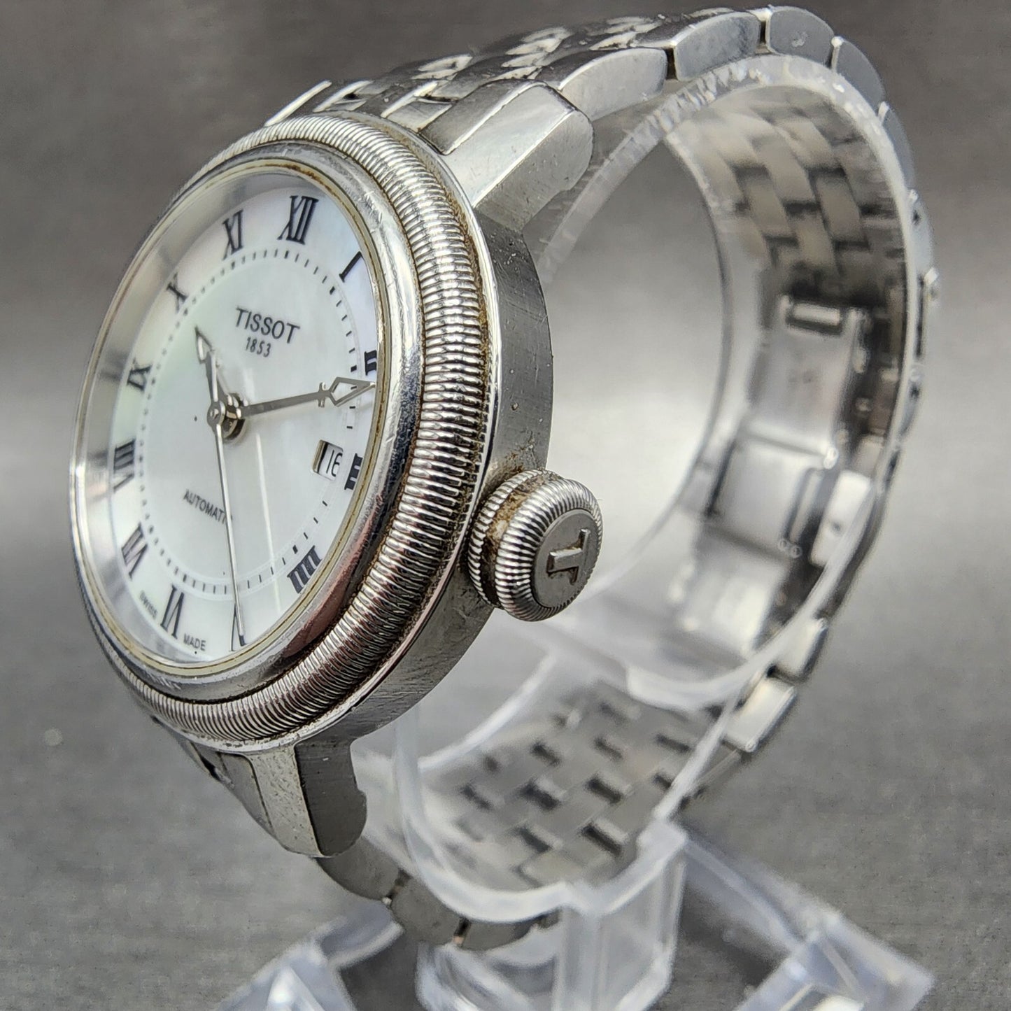 Tissot Bridgeport Automatic Watch Women 29mm MOP Dial Steel Date Round Runs2