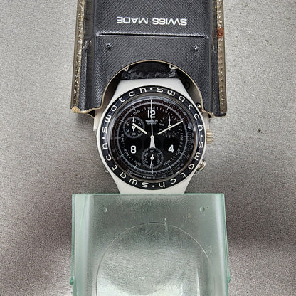 Swatch Irony Chrono Watch Men 40mm Black Dial Silver Tone Ycs1000 New Battery0