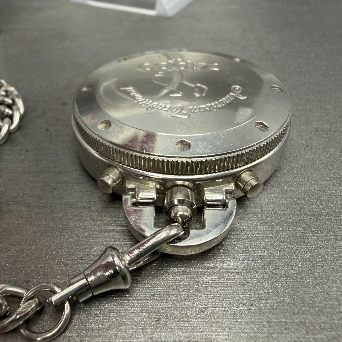 Zippo Pocket Watch Men 49mm Silver Dial Steel Chronograph Round New Battery10
