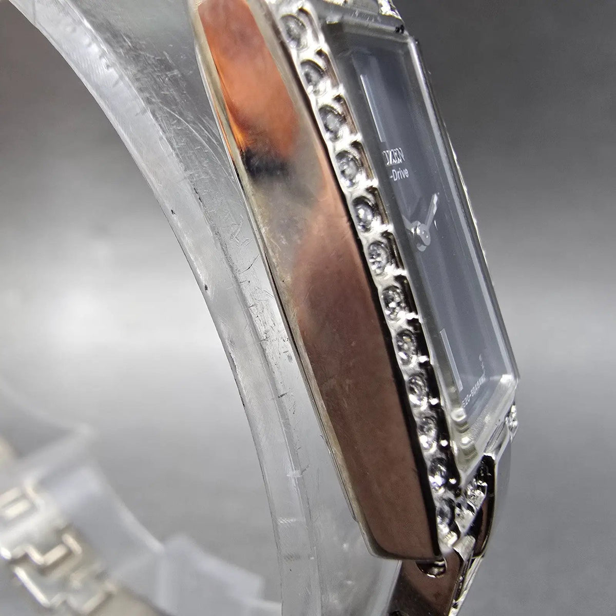 Citizen Eco-Drive Watch Women 14mm Black Dial Silver Gemmed G620-S028841 Works J3