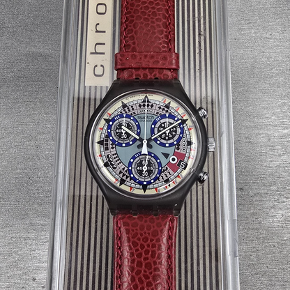 Swatch Chrono Atz Eco Watch Men 37mm Blue Dial Gray Case SCM401 New Battery NOS0