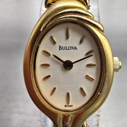Bulova Watch Women 17mm MOP Dial Gold Tone Oval 97T67 New Battery1