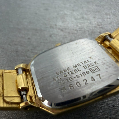 Seiko Tank Watch Women 17mm Champagne Dial Gold Tone 7320-5189 New Battery VTG9