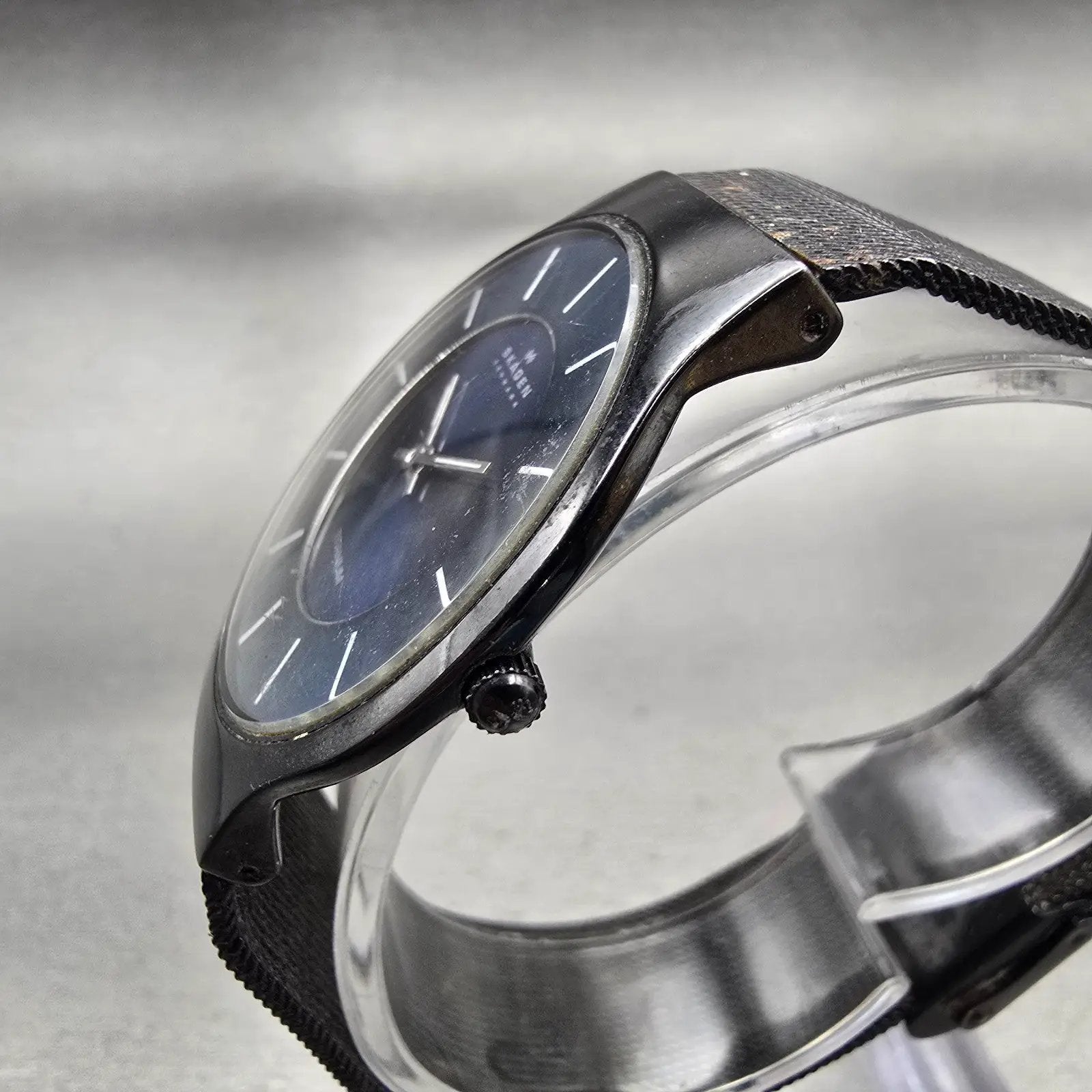 Skagen Watch Men 33mm Blue Dial Black Tone Titanium Round 233LTMN New Battery2