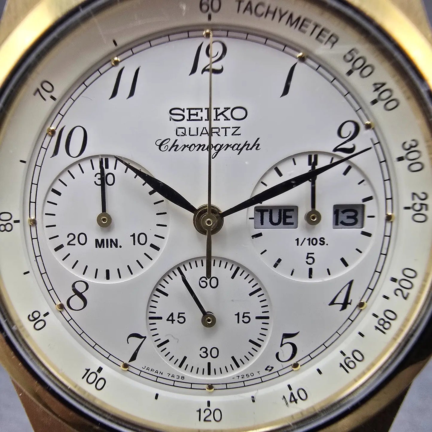Seiko Chronograph Watch Men 38mm Cream Dial Gold Tone Daydate READ!! New Battery1