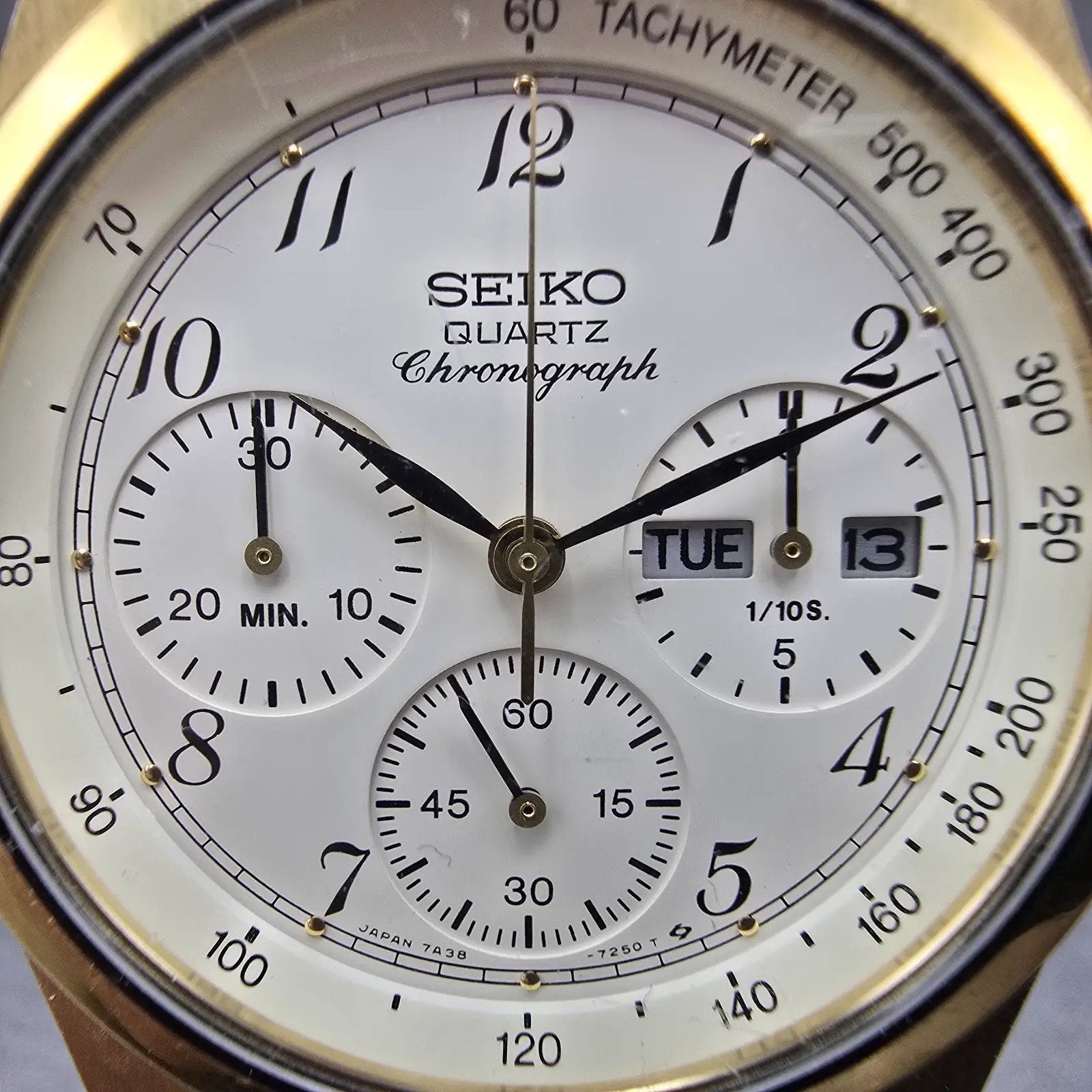 Seiko Chronograph Watch Men 38mm Cream Dial Gold Tone Daydate READ!! New Battery1