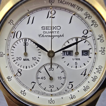 Seiko Chronograph Watch Men 38mm Cream Dial Gold Tone Daydate READ!! New Battery1