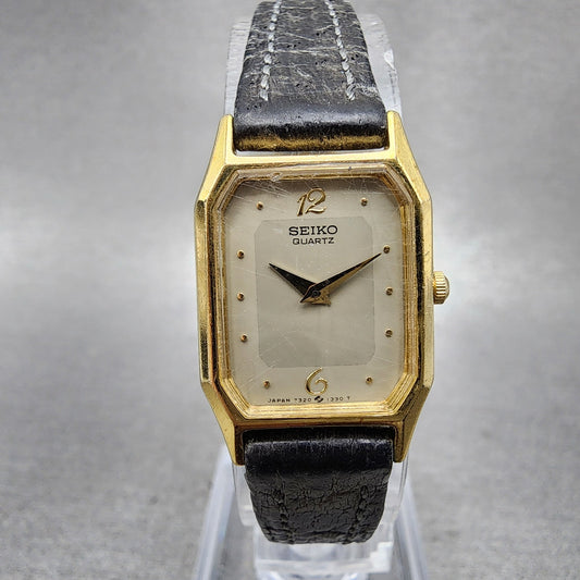 Seiko Tank Watch Women 18mm Gray Dial Gold Tone Rectangle 73206160 New Battery0