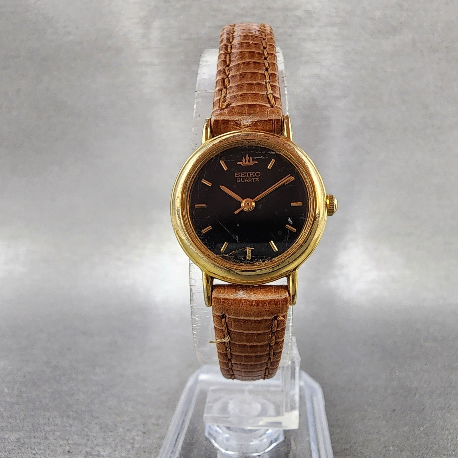Seiko Watch Women 21mm Black Dial Gold Tone Round 1n010e20 New Battery5