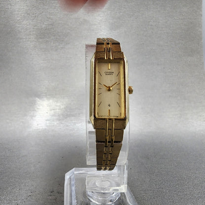 Citizen CQ Tank Watch Women 13mm Champagne Dial Gold Tone 6421S18523 NewBattery5