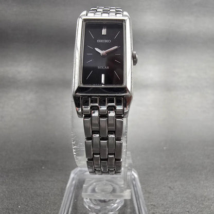 Seiko Solar Tank Watch Women 15mm Black Dial Silver Rectangle V116-0AA0 Works5