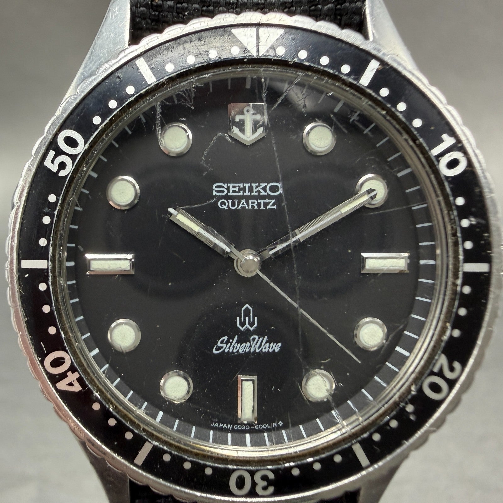 Seiko SilverWave Dive Watch Men 35mm Black Dial Silver Tone 6030-6000 NewBattery1