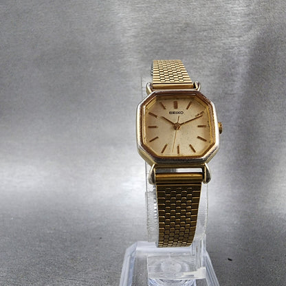 Seiko Watch Women 20mm Champagne Dial Gold Tone Octagon 4n215022 New Battery5