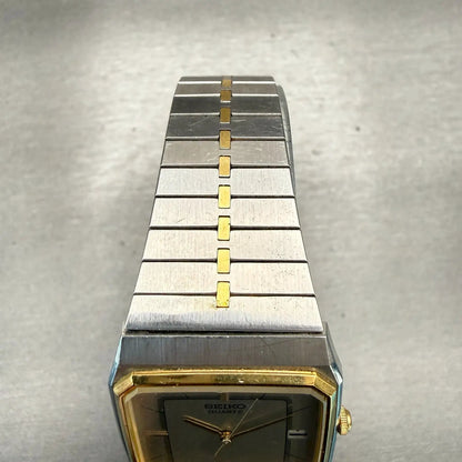 Seiko Tank Watch Men 29mm Silver Dial Two Tone Date Rectangle 6532-5020 New Batt4