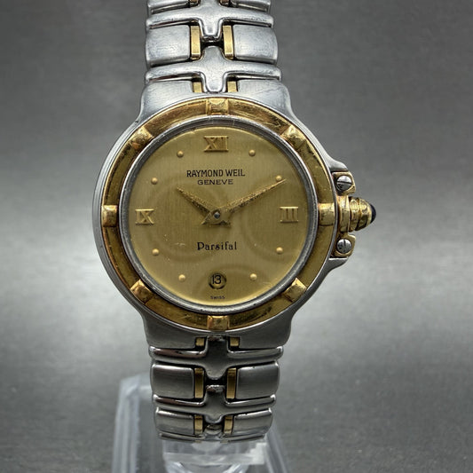 Raymond Weil Parsifal Watch Women 27mm Gold Dial Two Tone Date Round New Battery0