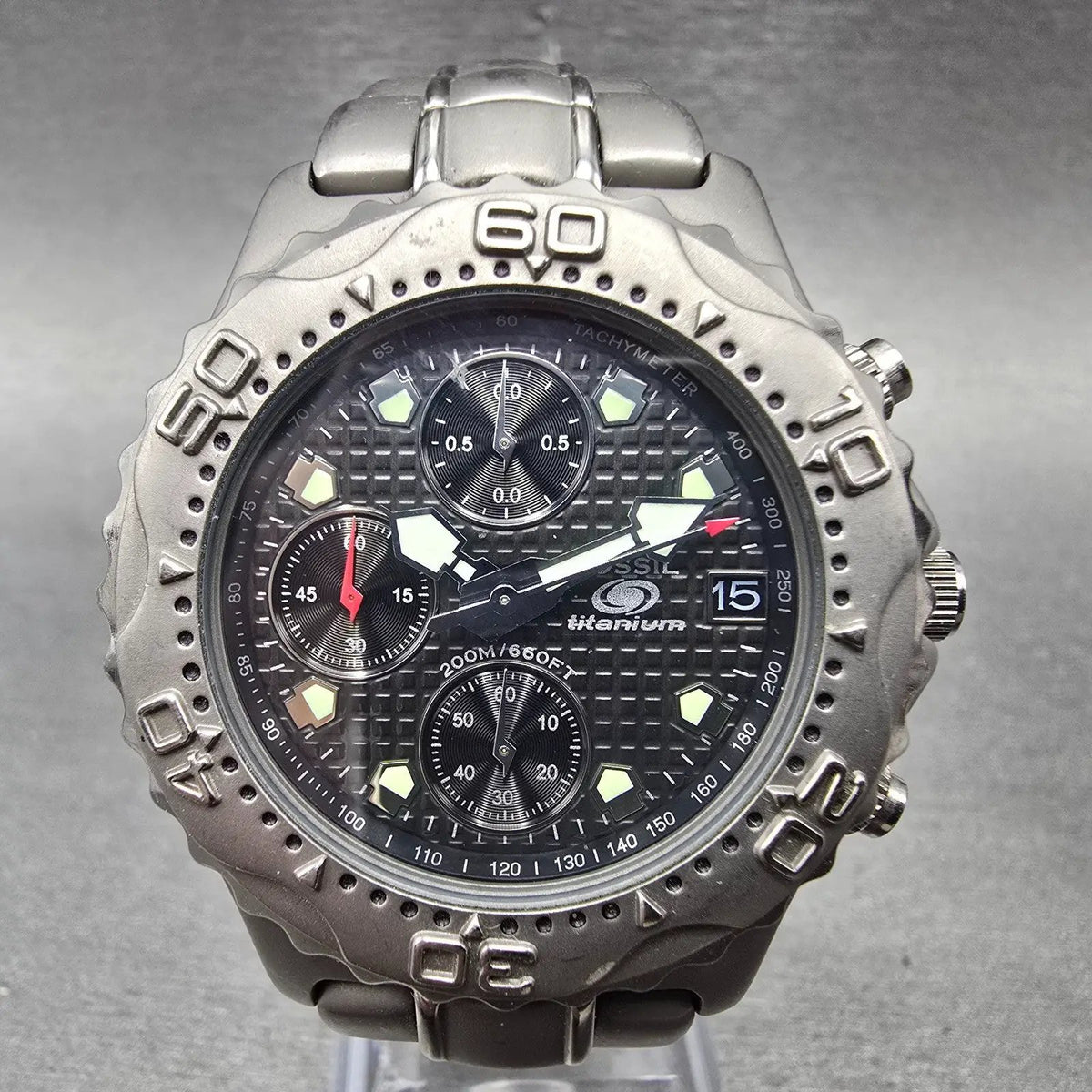 Fossil Dive Watch Men 40mm Gray Dial Titanium Chronograph Round TI-5010 New Batt0