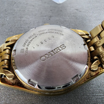 Seiko Solar Watch Women 26mm White Dial Gold Tone Daydate Round V138-0AA0 Runs