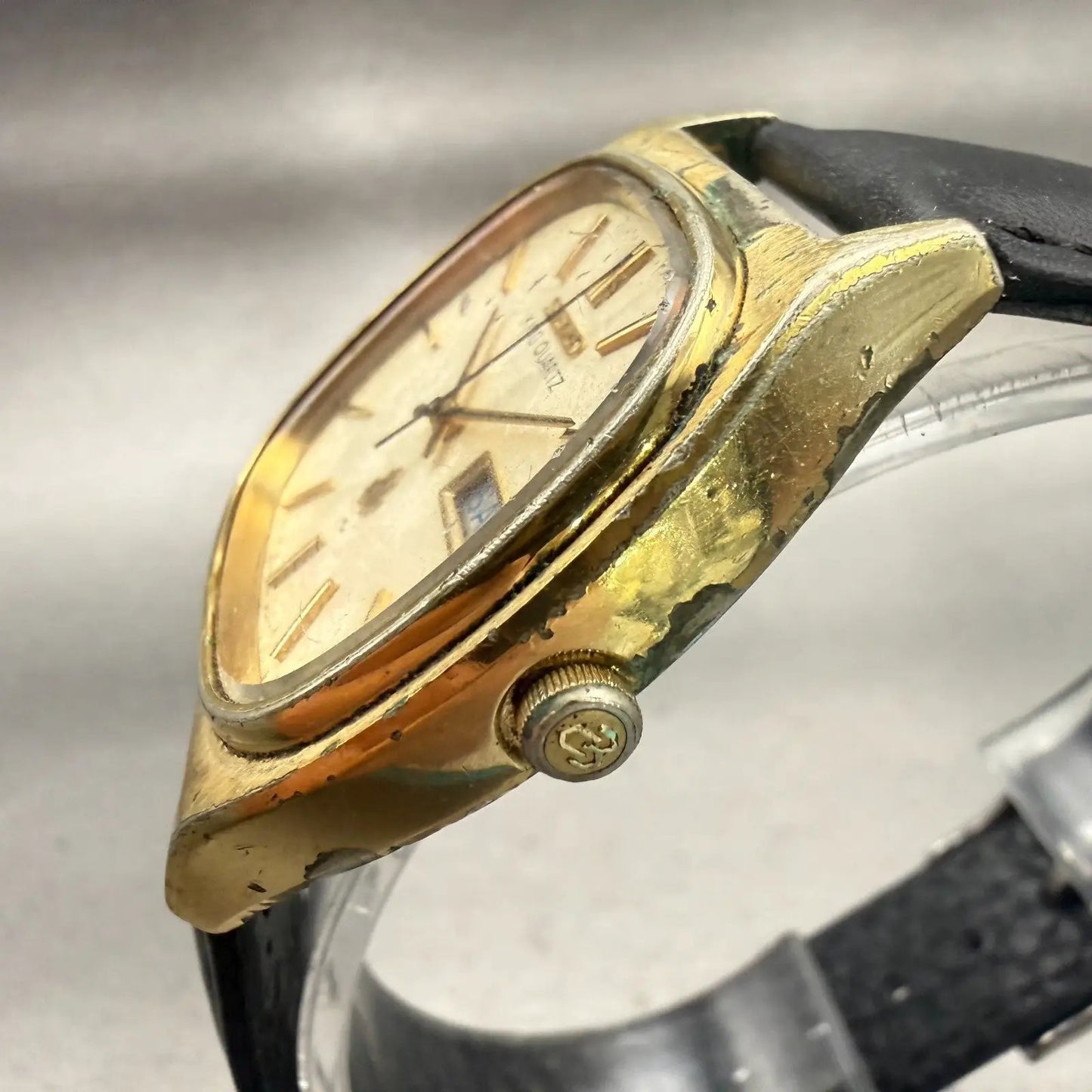 Seiko King Quartz Watch Men 34mm Champagne Dial Gold Daydate 5856-5020 New Batt2
