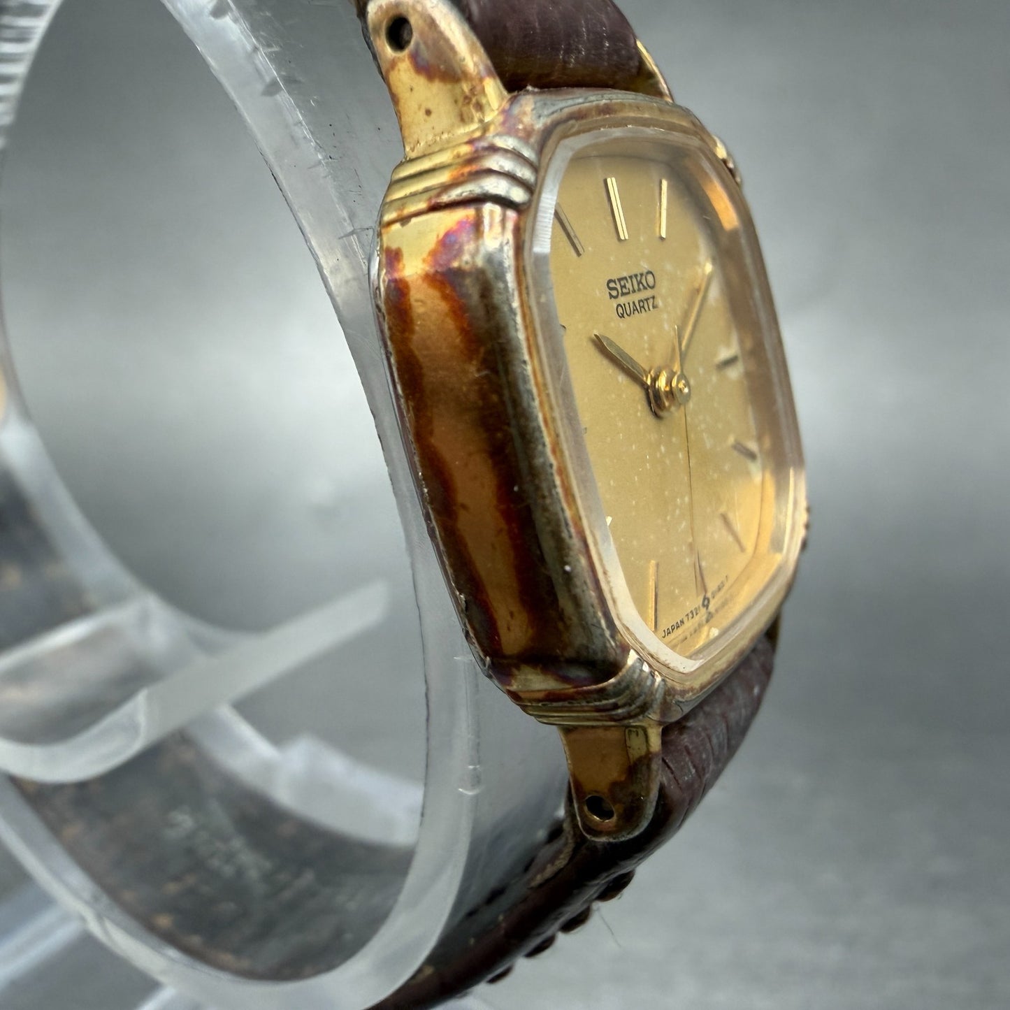 Seiko Watch Women 20mm Champagne Dial Gold Tone Square 7321-5070 New Battery3