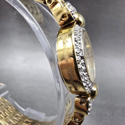 Yukiko Kimijima Emerald Watch Women 20mm MOP Dial Gold Crystal Bezel New Battery3