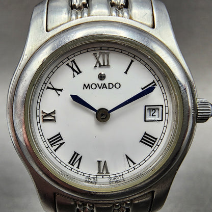 Movado Watch Women 26mm White Dial Steel Date Round 84E60850 New Battery1