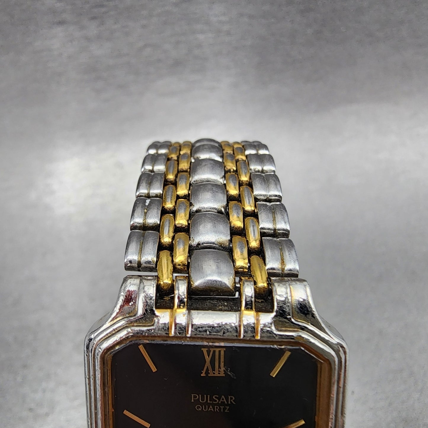 Pulsar Tank Watch Men 26mm Black Dial Two Tone Date Rectangle READ!! New Battery4