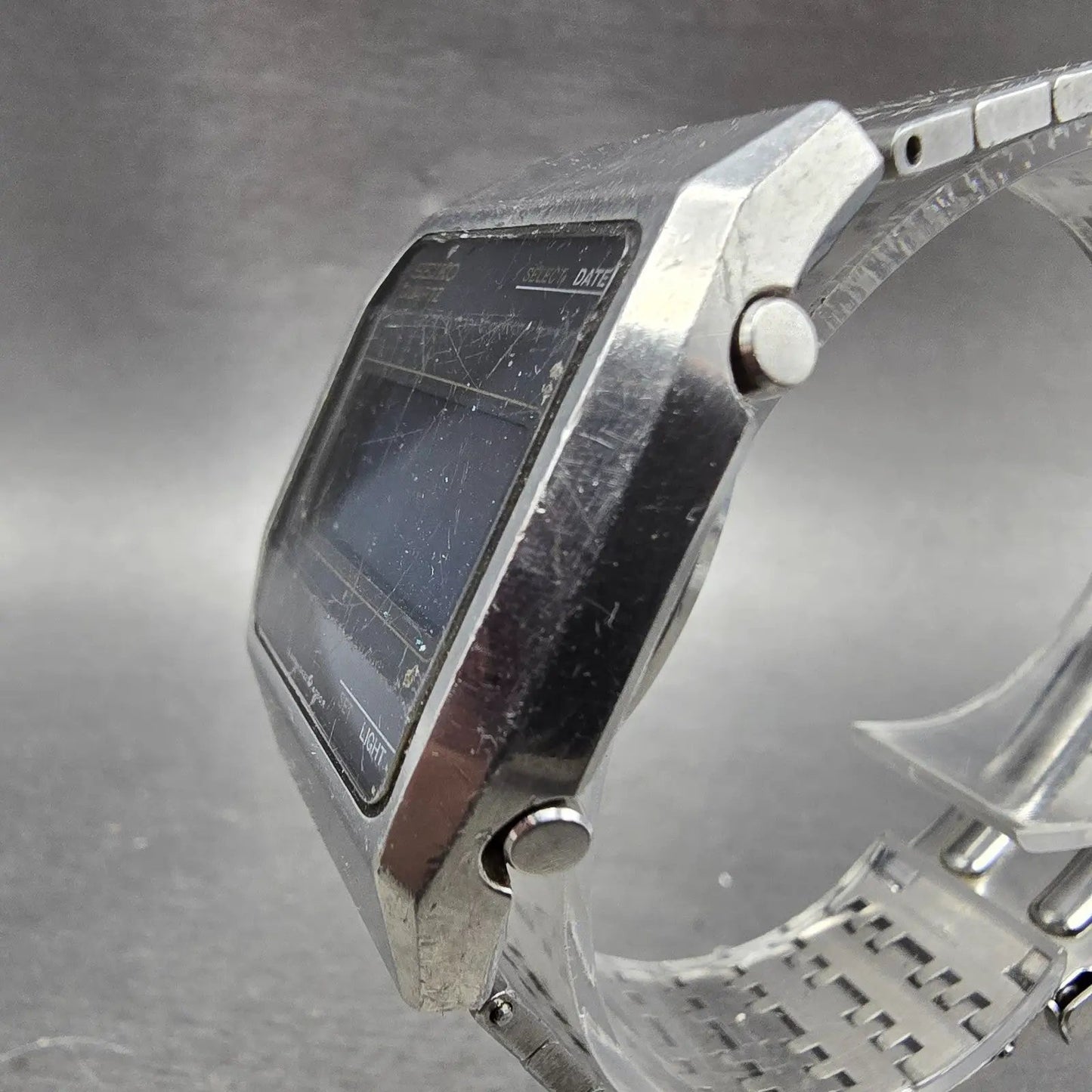 Seiko 0432-4000 Watch Men 33mm Black Dial Silver Tone Octagon Vintage LCD PARTS3