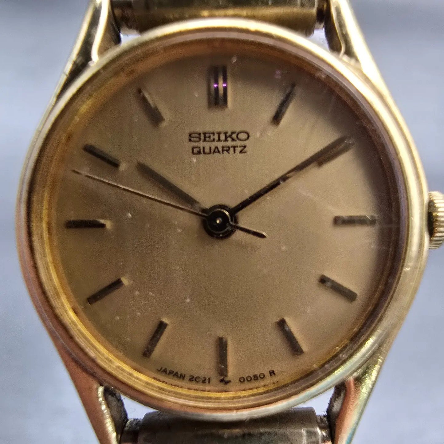 Seiko Watch Women 20mm Gold Dial Gold Tone Round 2C21-0029 New Battery Vintage1