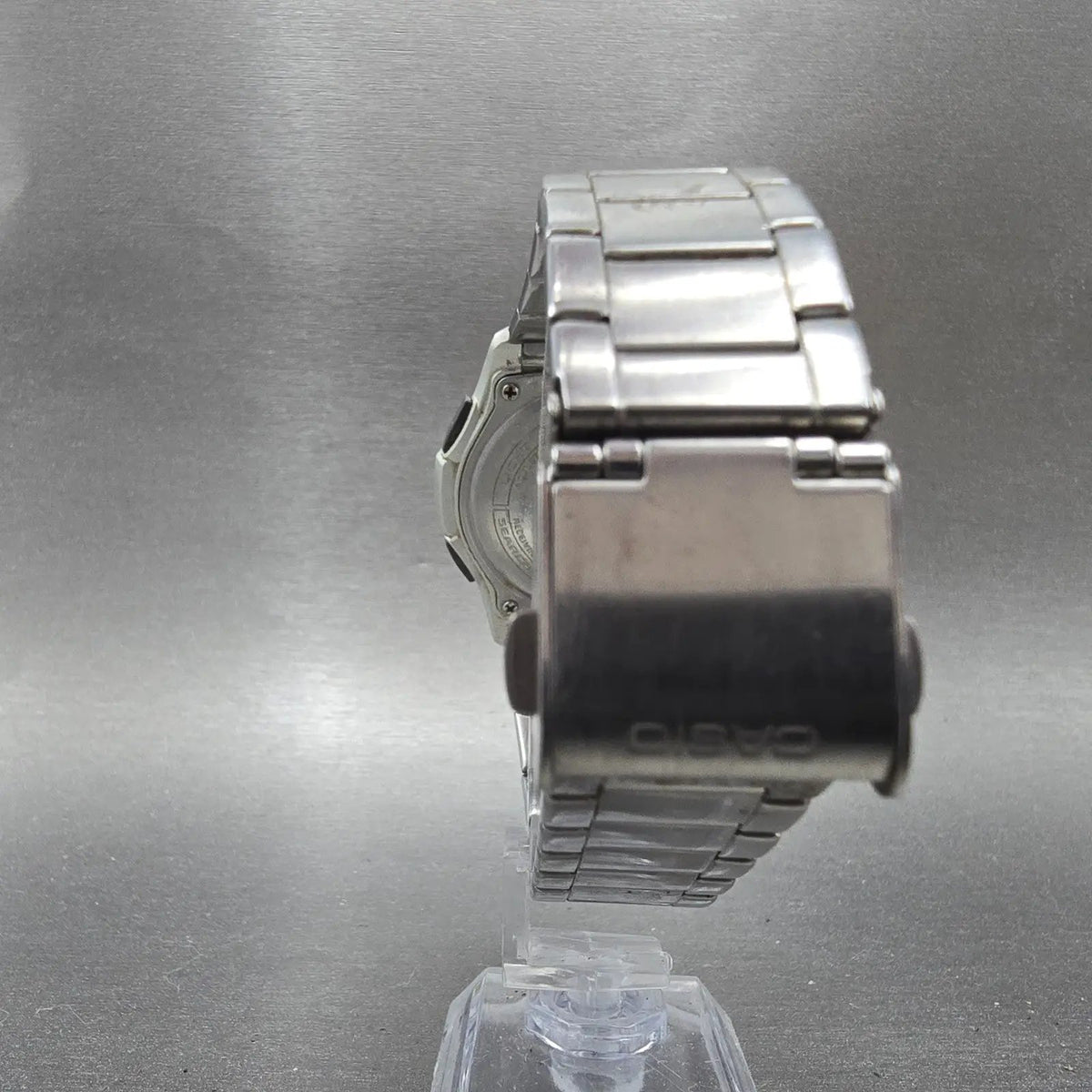 Casio Wave Ceptor Watch Men 42mm Champagne Dial Steel Solar Analog Digital Works7