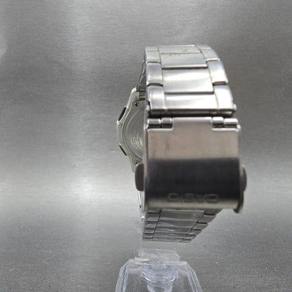 Casio Wave Ceptor Watch Men 42mm Champagne Dial Steel Solar Analog Digital Works7