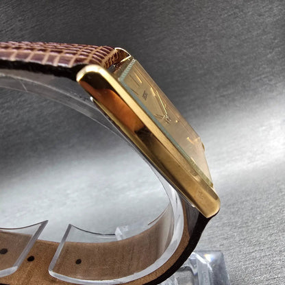Seiko Tank Watch Men 25mm Gold Dial Gold Tone Rectangle V700-5K30 New Battery JP3