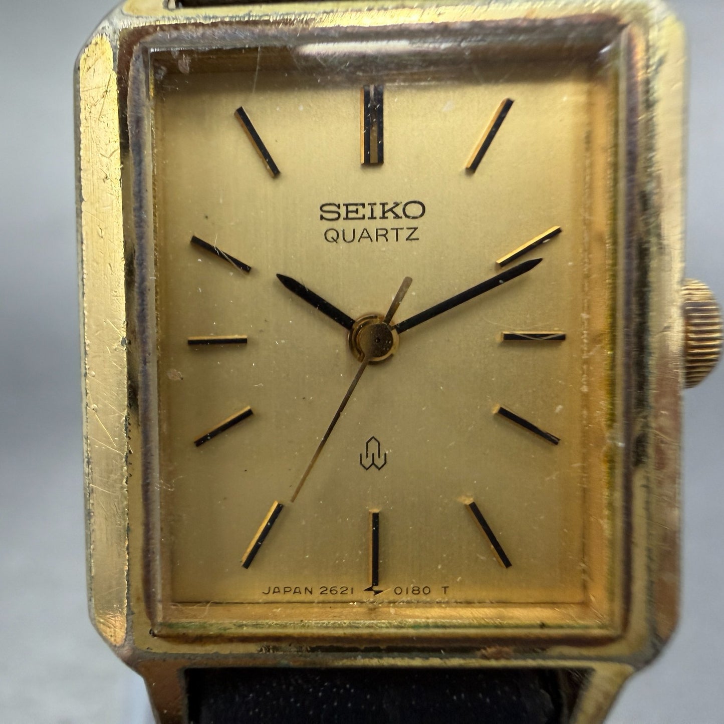 Seiko Tank Watch Women 20mm Champagne Dial Gold Tone 2621-5110 New Battery1
