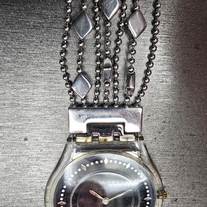 Swatch Brim Over Watch Women 34mm Black Dial Clear Case SFG295G New Battery5