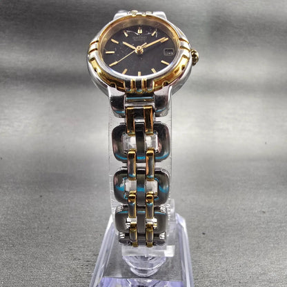 Seiko Watch Women 24mm Black Dial Two Tone Date Round 7N82-6C20 New Battery VTG5