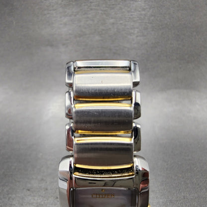 Citizen EcoDrive Tank Watch Women 20mm MOP Dial Two Tone Rectangle Runs4