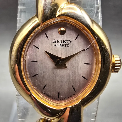 Seiko Watch Women 16mm MOP Dial Gold Tone Oval 1F20-5K59 New Battery Vintage1