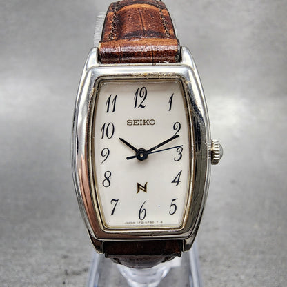 Seiko Noie Tank Watch Women 21mm White Dial Silver Tone 1f215c10 New Battery0