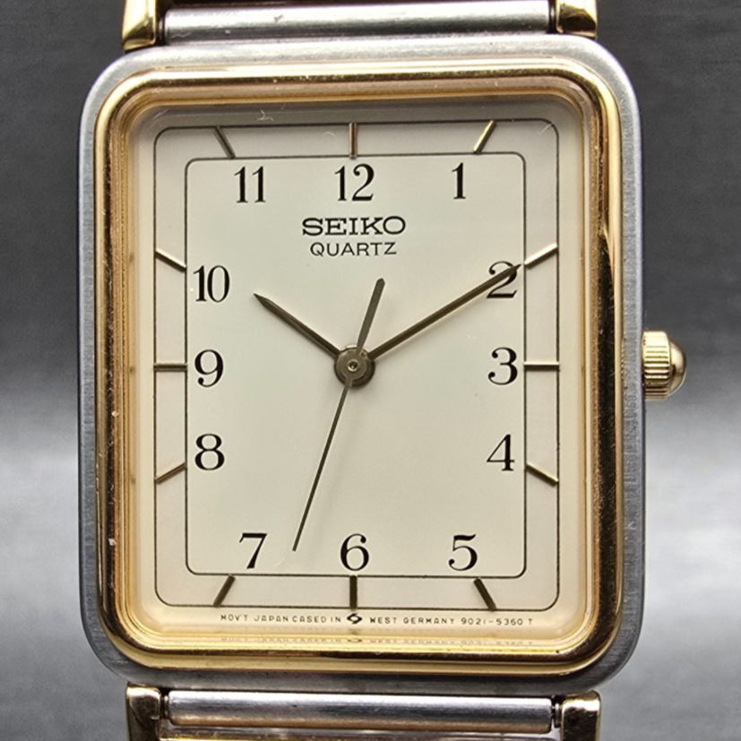 Seiko Tank Watch Women 25mm Ivory Dial Two Tone Rectangle 9021-5280 New Batt1
