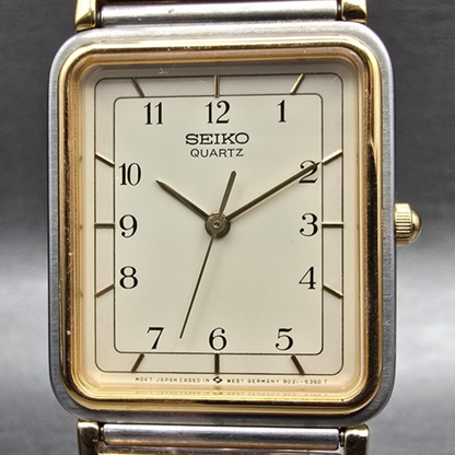 Seiko Tank Watch Women 25mm Ivory Dial Two Tone Rectangle 9021-5280 New Batt1