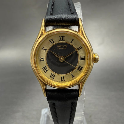 Seiko Watch Women 21mm Black Dial Gold Tone Round 1N01-0E19 New Battery Vintage10